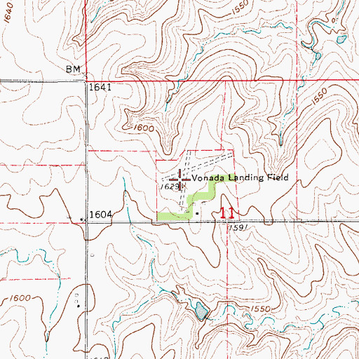 Topographic Map of Vonada Airport, KS