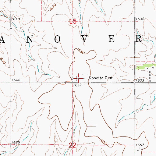 Topographic Map of Rosette Cemetery, KS