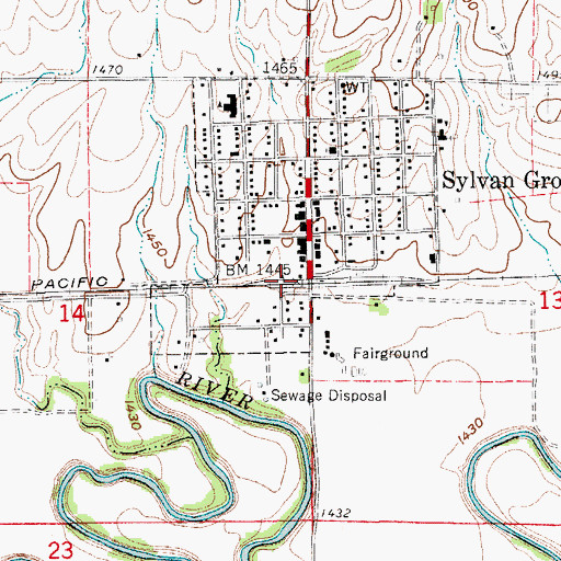 Topographic Map of Sylvan Grove, KS