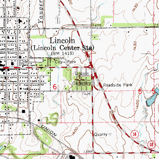 Topographic Map of Lincoln Cemetery, KS