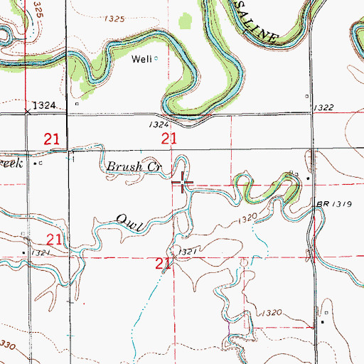 Topographic Map of Brush Creek, KS