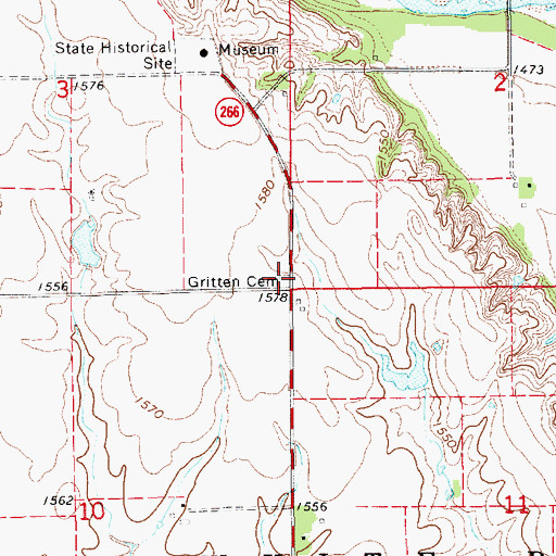 Topographic Map of Gritten Cemetery, KS