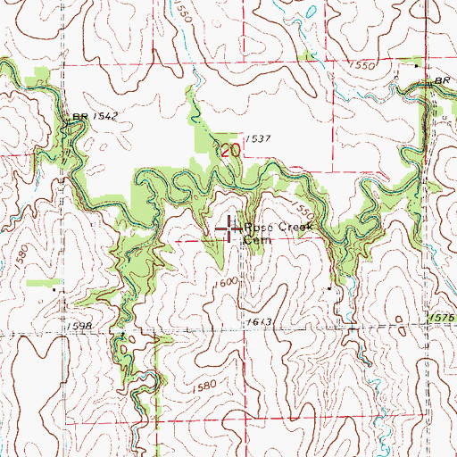 Topographic Map of Rose Creek Cemetery, KS