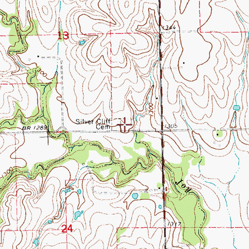 Topographic Map of Silver Cliff Cemetery, KS
