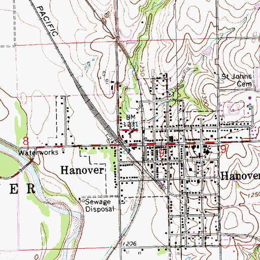 Topographic Map of Hanover, KS