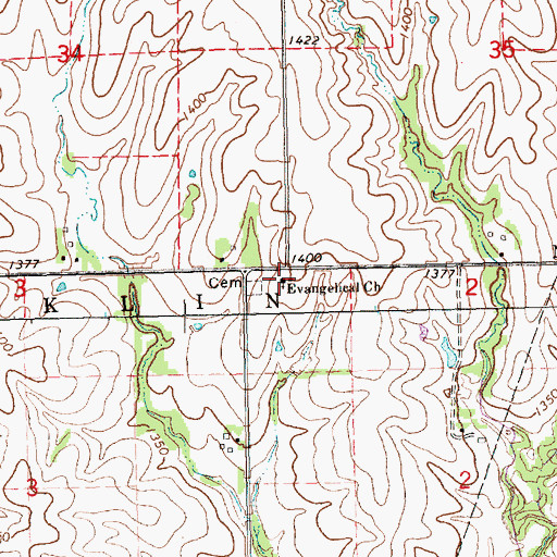 Topographic Map of Zion Evangelical Lutheran Church, KS