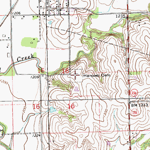 Topographic Map of Hanover Cemetery, KS