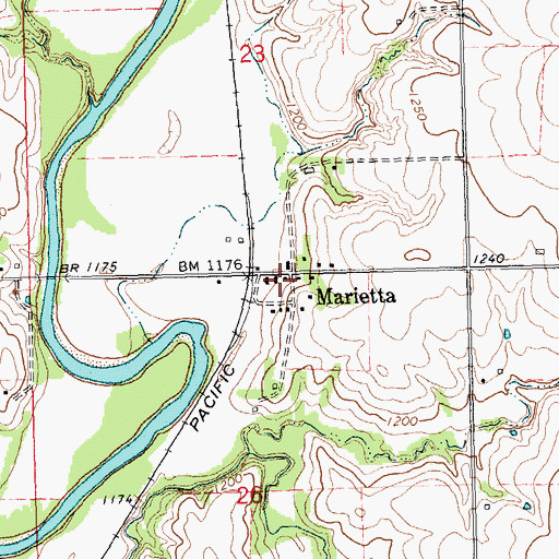 Topographic Map of Marietta, KS