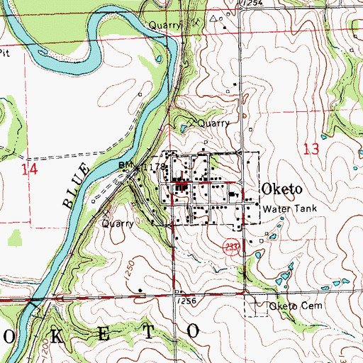 Topographic Map of Oketo, KS