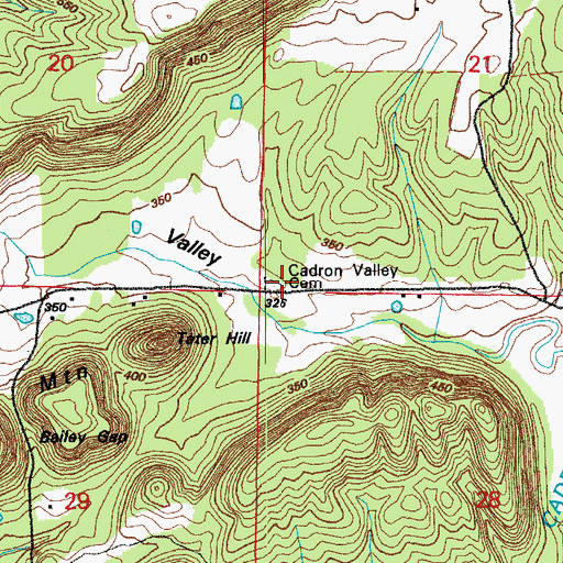 Topographic Map of Cadron Valley Cemetery, AR