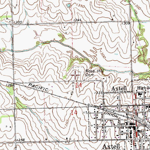 Topographic Map of Rose Hill Cemetery, KS