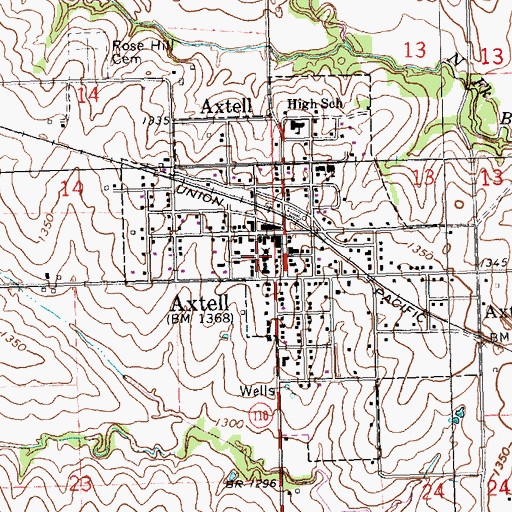 Topographic Map of Axtell, KS