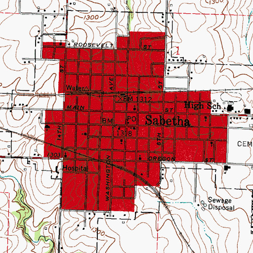 Topographic Map of Sabetha, KS