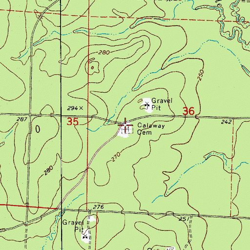 Topographic Map of Calaway Cemetery, AR