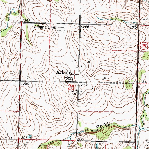 Topographic Map of Albany School (historical), KS