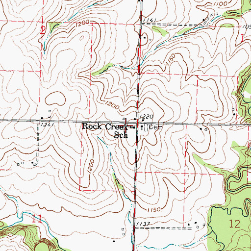 Topographic Map of Rock Creek School, KS