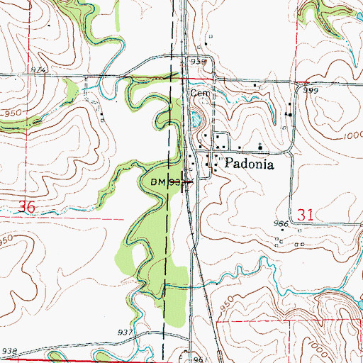 Topographic Map of Padonia, KS
