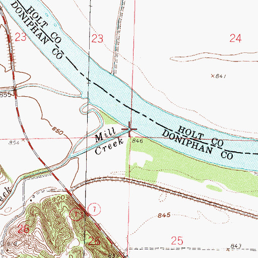 Topographic Map of Mill Creek, KS