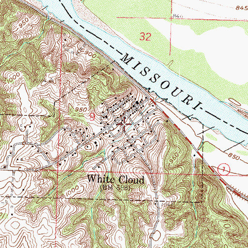 Topographic Map of White Cloud, KS