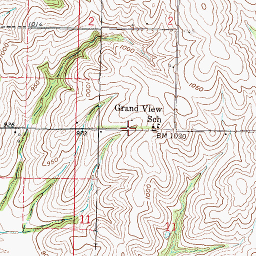 Topographic Map of Grand View School, KS