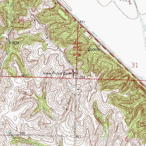 Topographic Map of Iowa Point Cemetery, KS