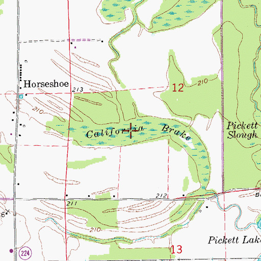 Topographic Map of California Brake, AR