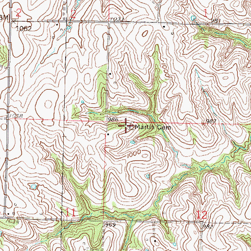 Topographic Map of Martin Cemetery, KS