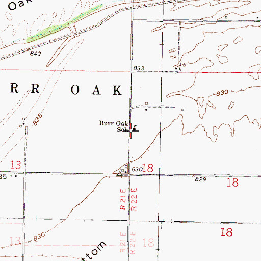 Topographic Map of Burr Oak School, KS
