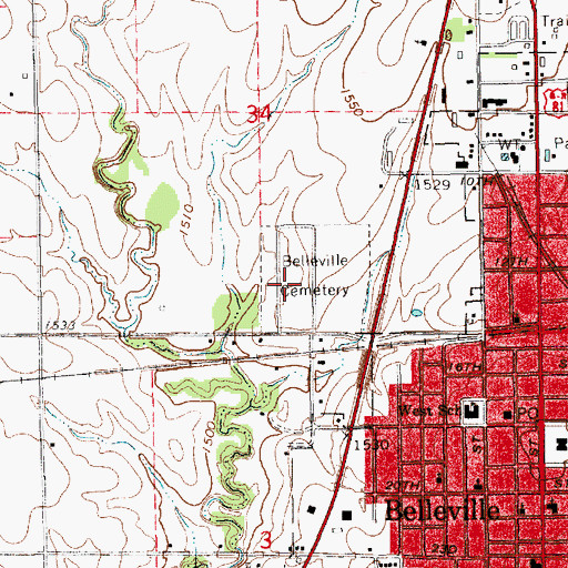Topographic Map of Belleville Cemetery, KS