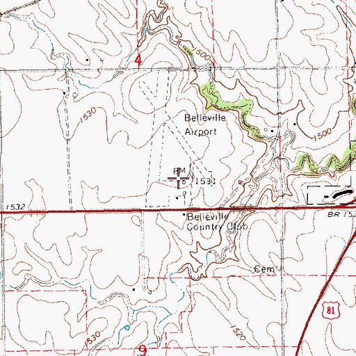 Topographic Map of Belleville Municipal Airport, KS