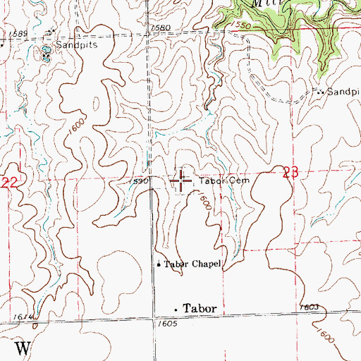 Topographic Map of Tabor Cemetery, KS
