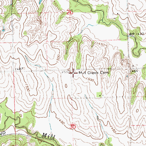 Topographic Map of Mill Creek Cemetery, KS