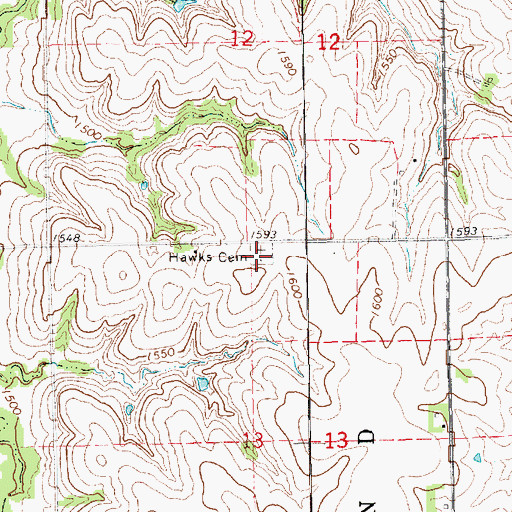 Topographic Map of Hawks Cemetery, KS