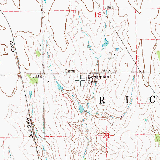 Topographic Map of Bohemian Cemetery, KS