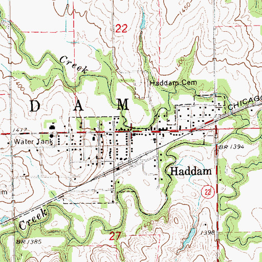 Topographic Map of Haddam, KS