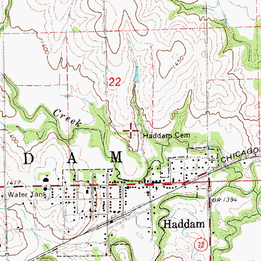 Topographic Map of Haddam Cemetery, KS
