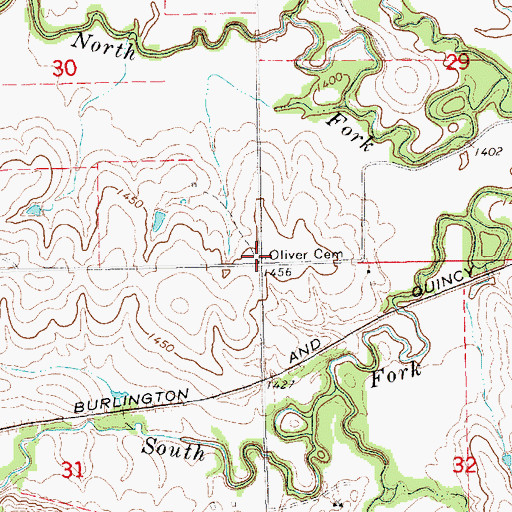 Topographic Map of Oliver Cemetery, KS