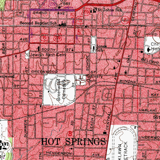 Topographic Map of Calvary Cemetery, AR