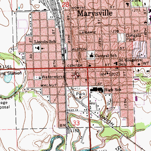 Topographic Map of Marysville, KS