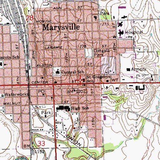 Topographic Map of Saint Gregory Elementary School, KS