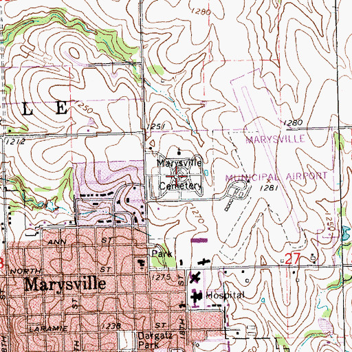 Topographic Map of Marysville Cemetery, KS
