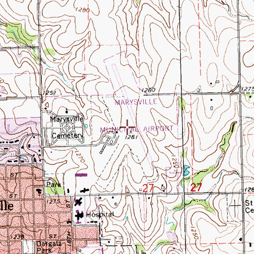 Topographic Map of Marysville Municipal Airport, KS
