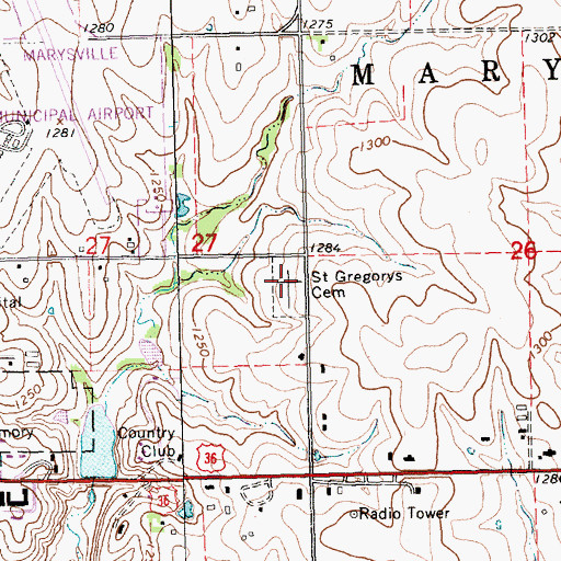 Topographic Map of Saint Gregory's Cemetery, KS