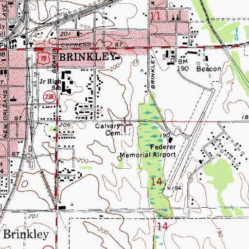 Topographic Map of Calvary Cemetery, AR