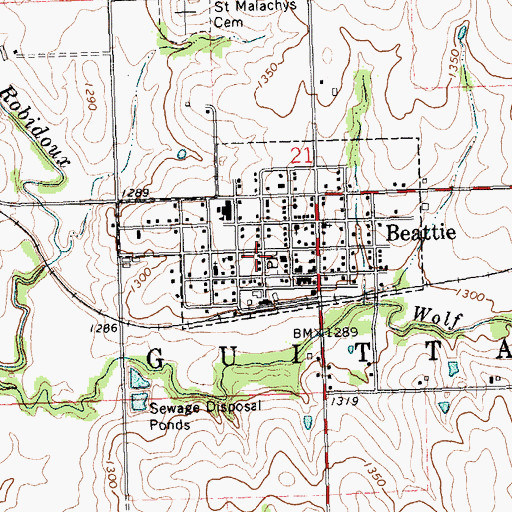Topographic Map of Beattie, KS