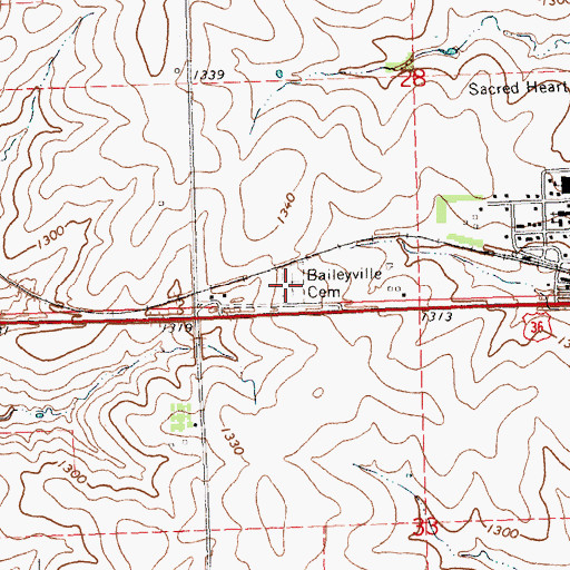 Topographic Map of Baileyville Cemetery, KS