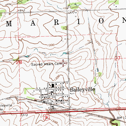 Topographic Map of Sacred Heart Cemetery, KS