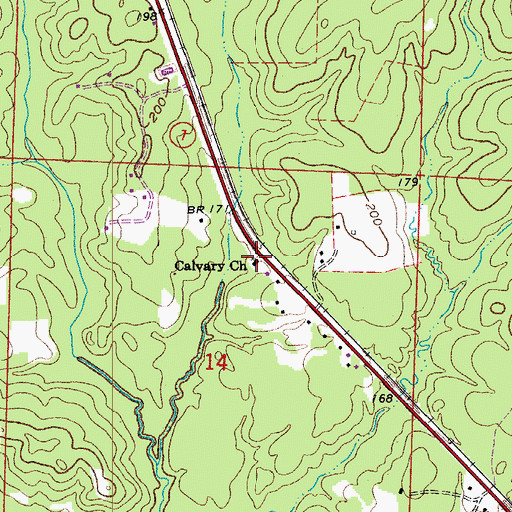 Topographic Map of Calvary Church, AR