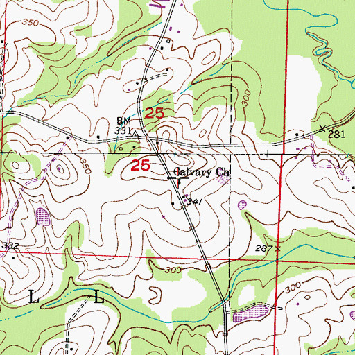 Topographic Map of Calvary Church, AR