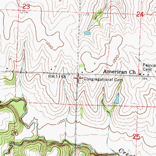 Topographic Map of Old Fairview Cemetery, KS